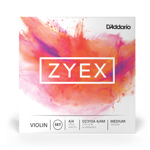 Zyex 4/4 Scale Violin String Set with Aluminum D - Medium Tension