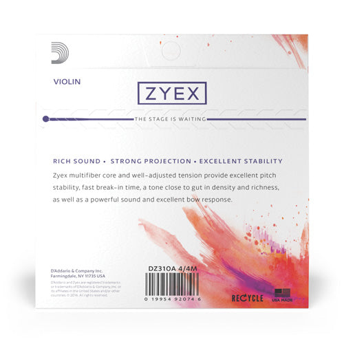 Zyex 4/4 Scale Violin String Set with Aluminum D - Medium Tension