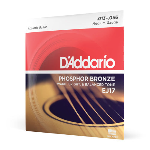 D'Addario Medium Gauge Phosphor Bronze Acoustic Guitar Strings - EJ17