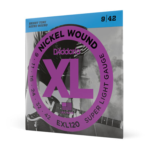 D'Addario XL Nickel Wound 9-42 Electric Guitar Strings - Super Light Gauge - EXL120
